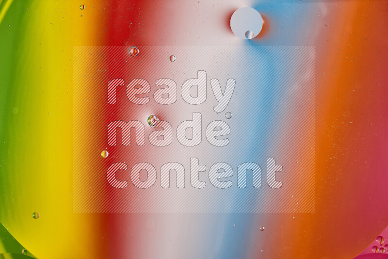 Close-ups of abstract oil bubbles on water surface in multicolors