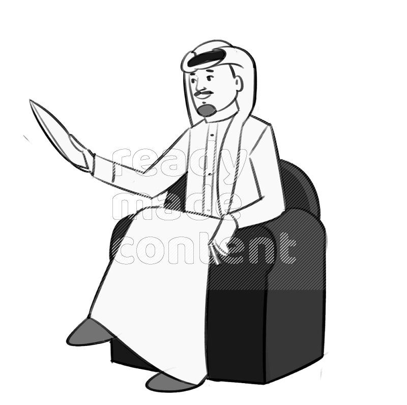 Saudi man  handing a paper setting on an armchair different angles eye leve