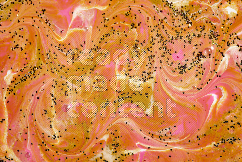 Abstract colorful background with mixed of pink, white and gold paint colors with scattered gold glitter