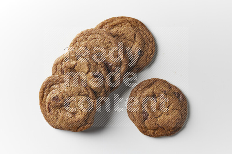 Chocolate chips cookies on a white background