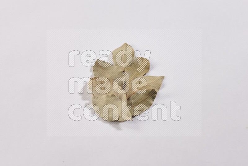 Dried bay leaves on white flooring in different angles