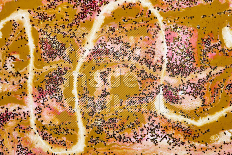 Abstract colorful background with mixed of pink, white and gold paint colors with scattered gold glitter