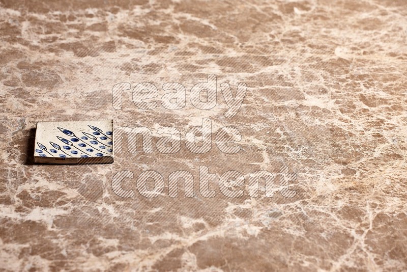 Pottery Coaster Tile on Beige Marble Flooring, 45 degrees