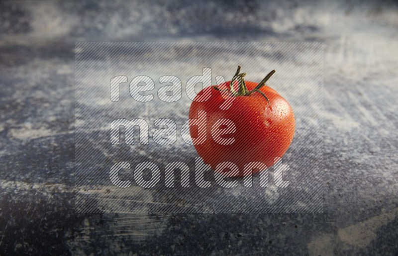 45 degree roma tomato on a textured rustic blue background