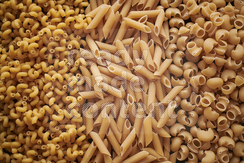 3 types of pasta filling the frame