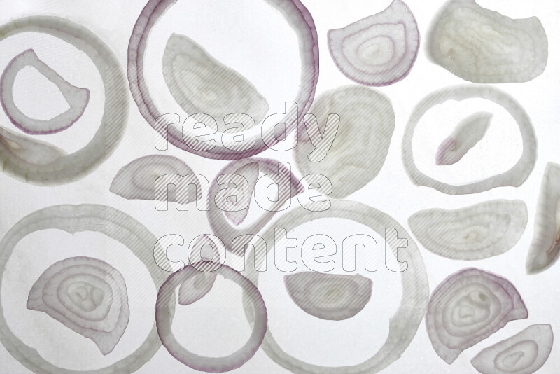 Onion slices on illuminated white background
