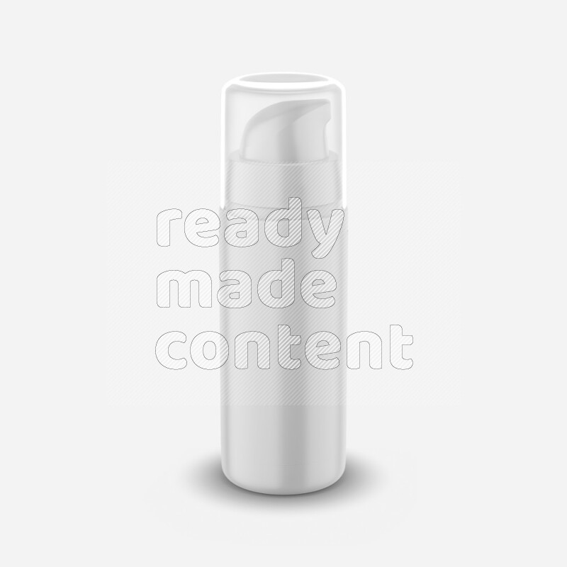 Plastic airless pump bottle mockup with label and transparent cap isolated on white background 3d rendering