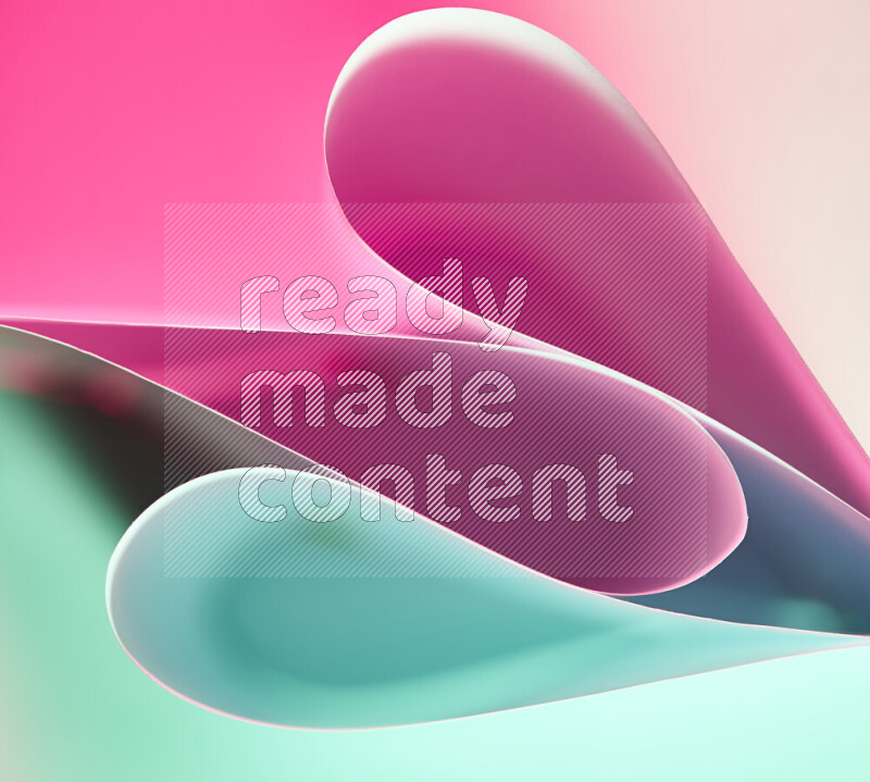 An abstract art of paper folded into smooth curves in green and pink gradients