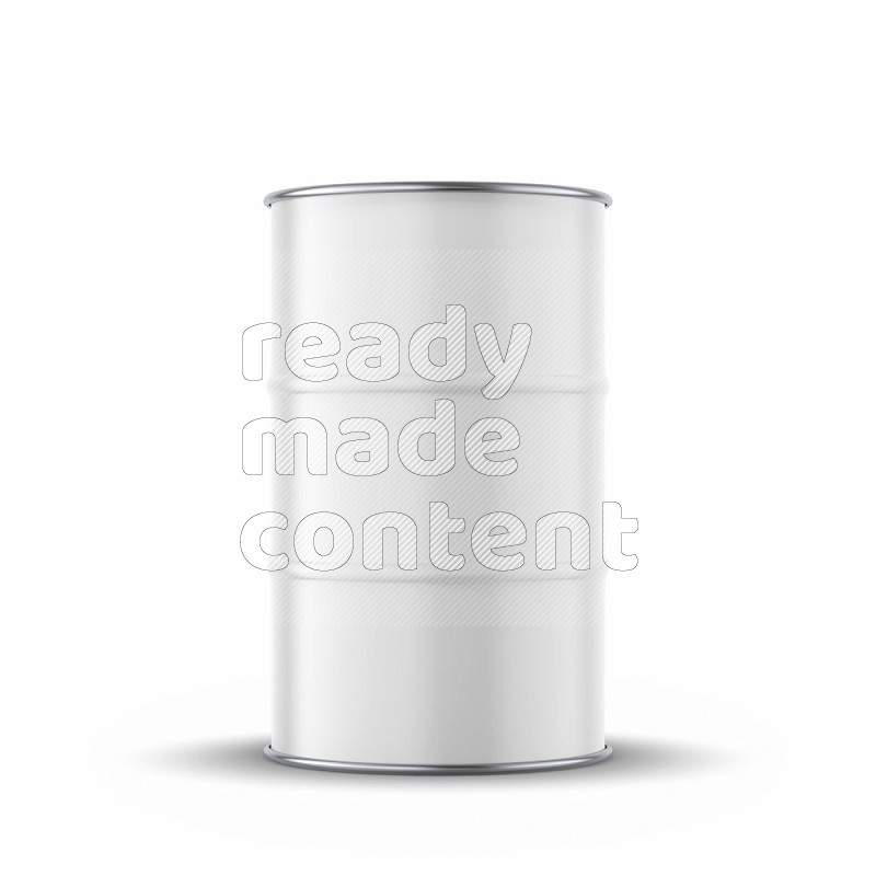 Glossy metallic barrel mockup with blank label isolated on white background 3d rendering