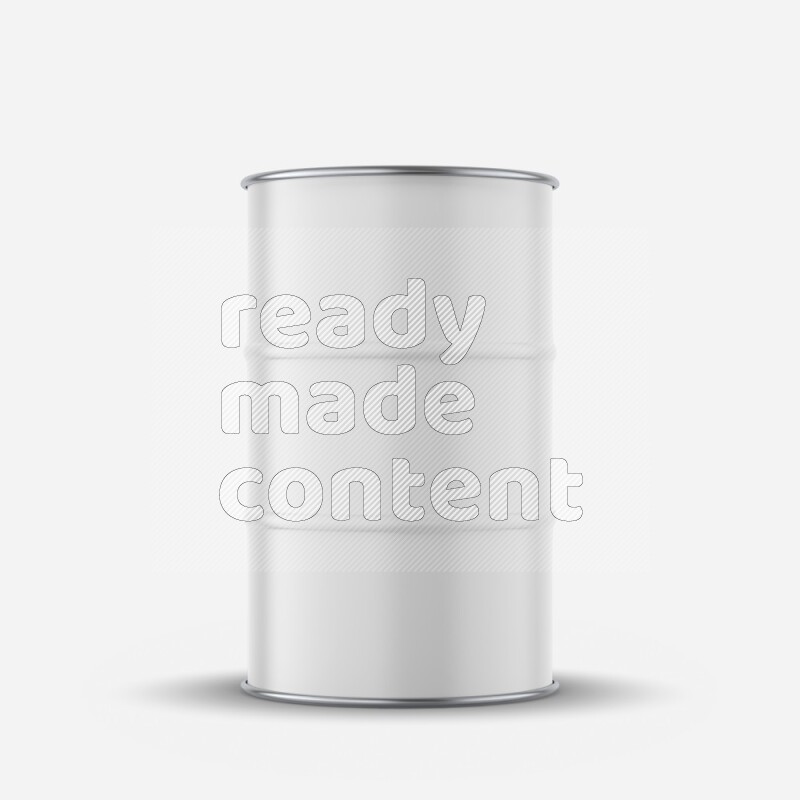 Glossy metallic barrel mockup with blank label isolated on white background 3d rendering