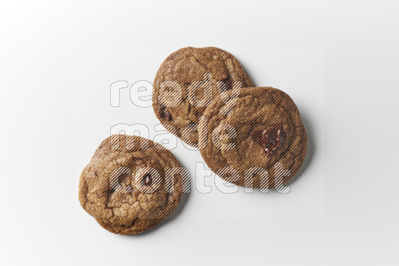 Chocolate chips cookies on a white background