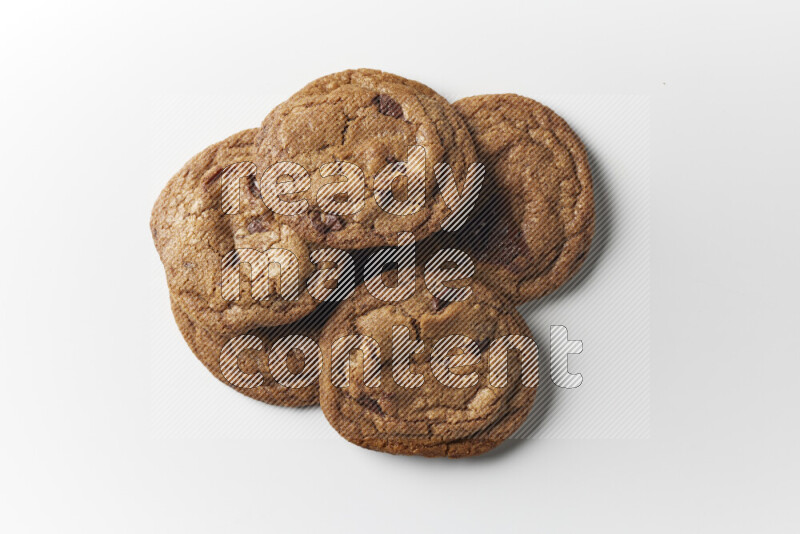 Chocolate chips cookies on a white background