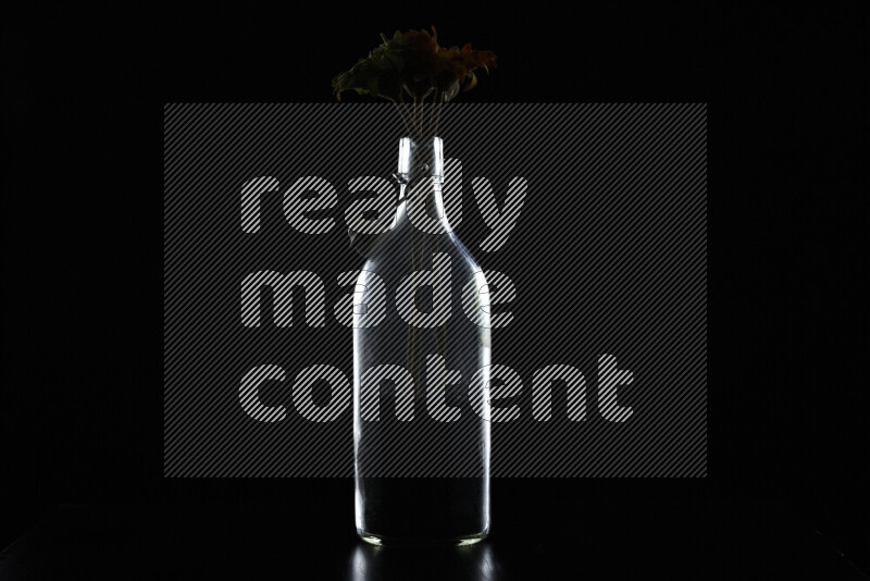 Water bottle with colored rim light against black background