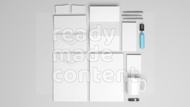 Corporate Stationery Elements, Blank White Textured Brand ID, On White Background