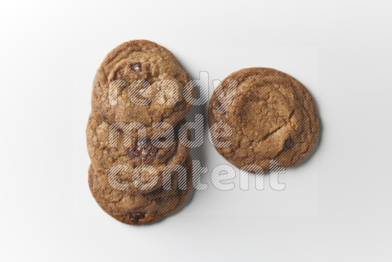 Chocolate chips cookies on a white background