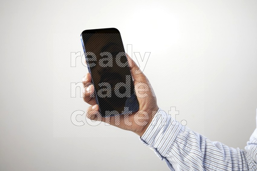 Male hand holding Smart phone on White background