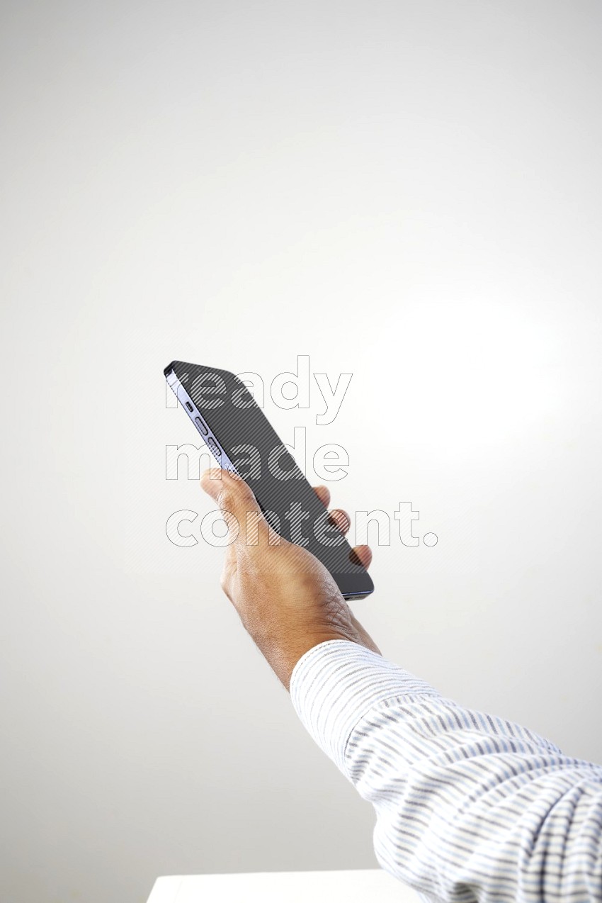 Male hand holding Smart phone on White background