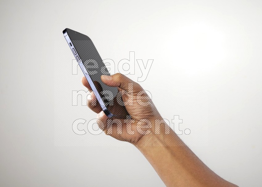 Male hand holding Smart phone on White background