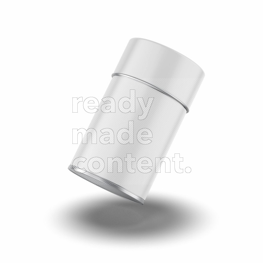 Glossy metallic tin can mockup with label and metal cap isolated on white background 3d rendering