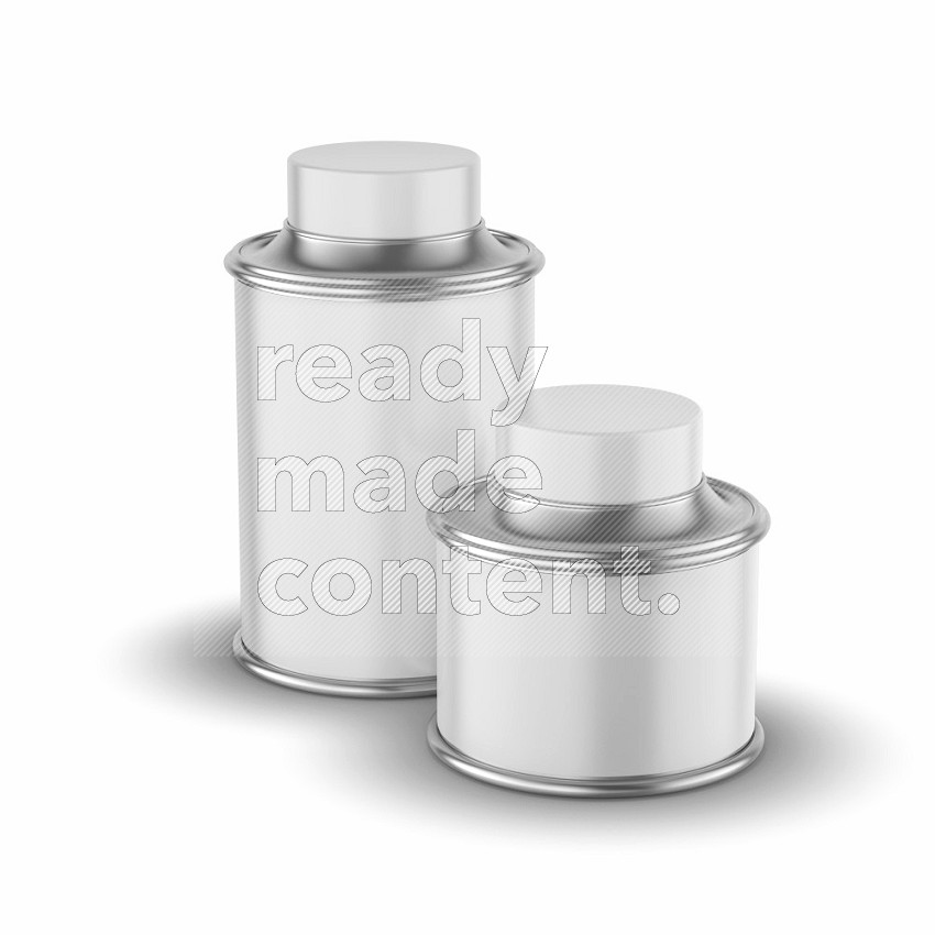Metal tin bottle mockup with label and cap isolated on white background 3d rendering