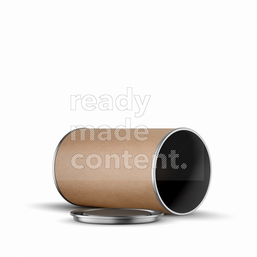 Kraft paper tube mockup with metal lid isolated on white background 3d rendering