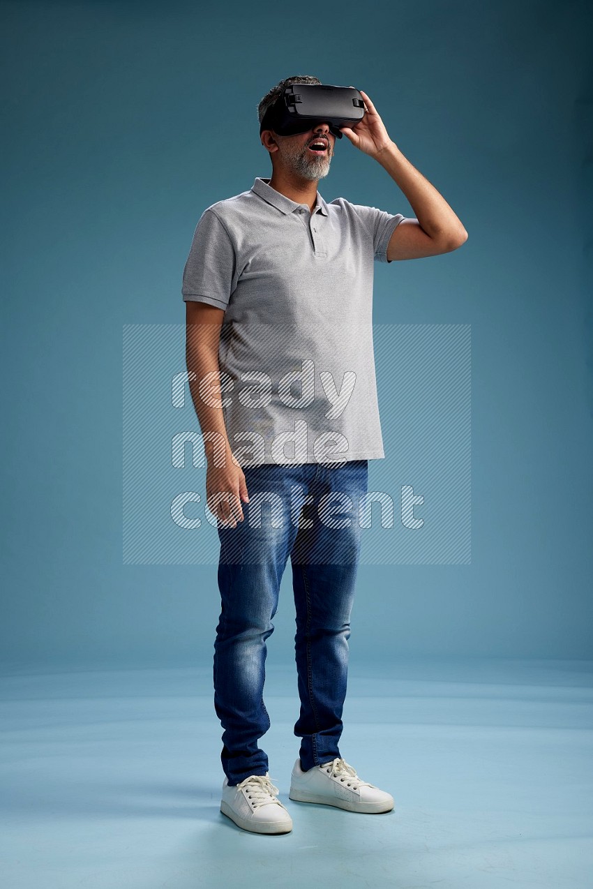 Man Standing Gaming with VR